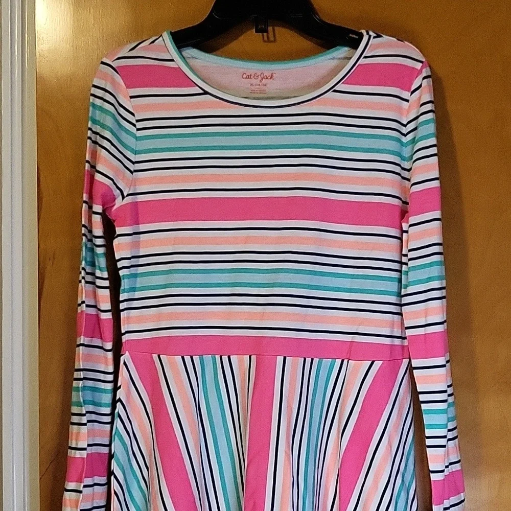 Girls Long Sleeve Multicolor Striped Dress